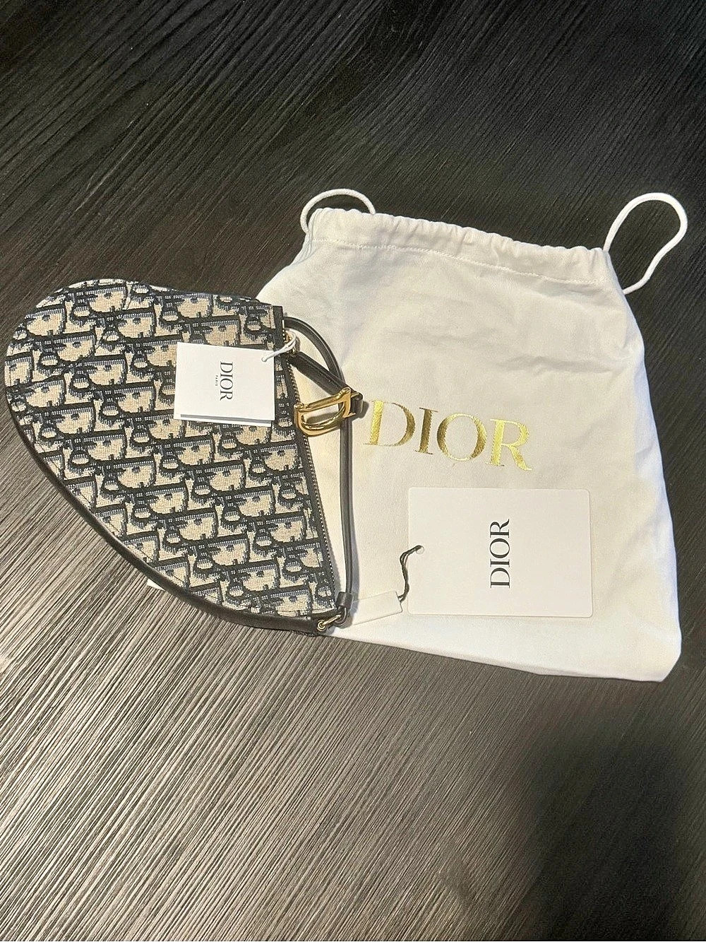 Dior Saddle Pouch Blue Oblique Jacquard Crossbody Blue & White